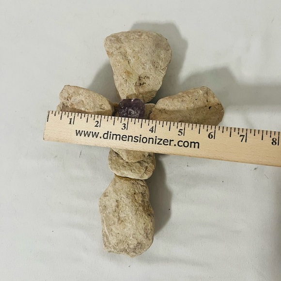 Handcrafted Cross Made of Stone with Amethyst Accent and Wooden Stick Heavy Rare - Picture 8 of 9